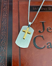 Load image into Gallery viewer, Brushed Steel Two Tone Cross Dog Tag