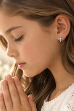 Load image into Gallery viewer, Simple Silver CZ Cross Earrings