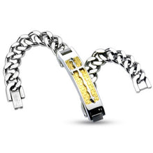 Load image into Gallery viewer, Cross on Gold Checkered Stainless Steel Chain Bracelet